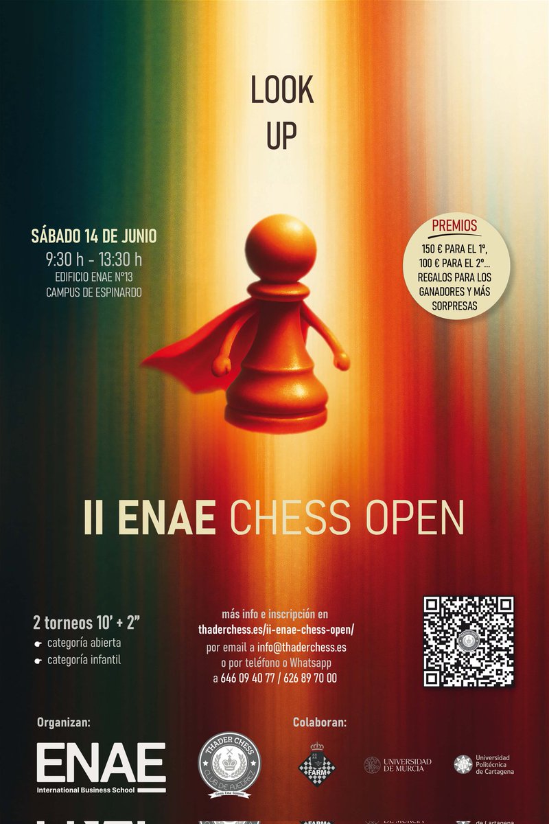 El próximo 14 de junio tendremos el placer de organizar la segunda edición del ENAE Chess Open. 
thaderchess.es/entradas/notic…