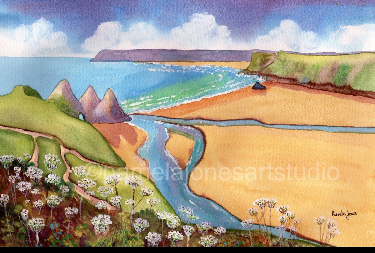 Three Cliffs Bay, Gower, South Wales - Original Watercolour in 20 x 16 '' Mount #FathersDayGifts #etsygifts #pamelajonesartstudio #artforthehome 
etsy.com/uk/listing/107…