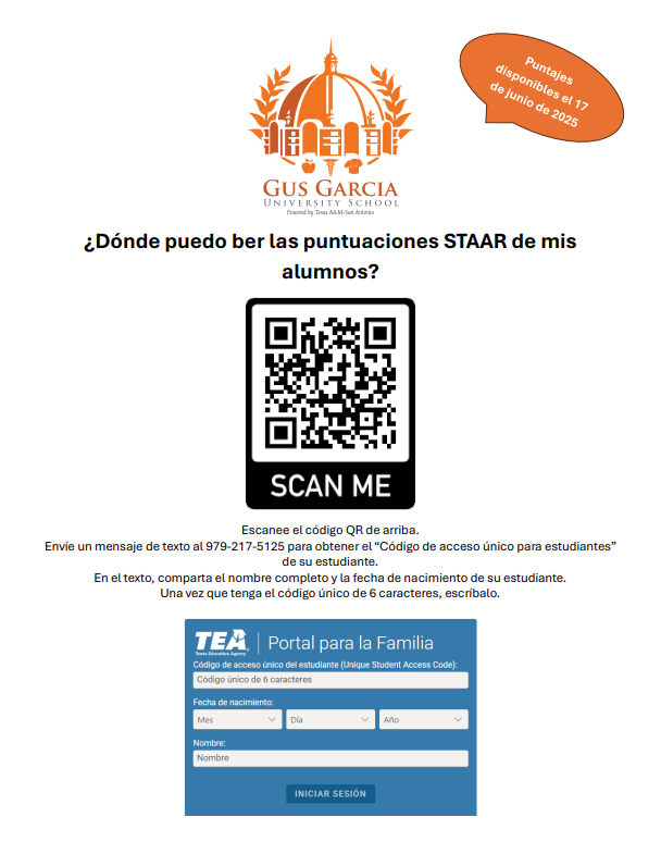 Want to know your students' STAAR scores?
Scores are available in the Parent Portal on June 17, 2025.
Follow the directions in the flyer for more information.