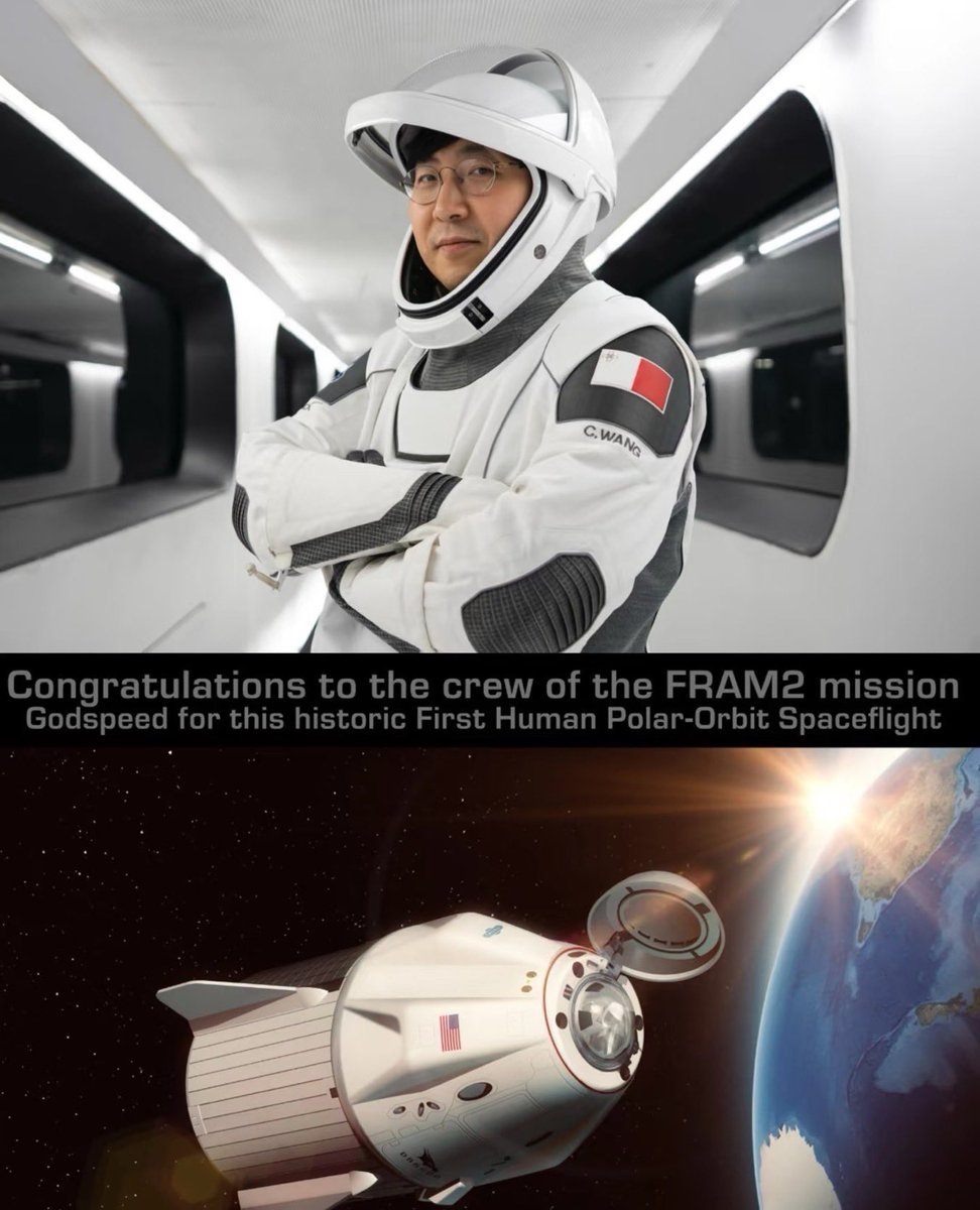CheKathari82288's tweet image. In April, humanity completed its first-ever polar orbital flight around the Earth. The entire mission was carried out by SpaceX and was fully sponsored by Chinese people Wang Chun, who also personally served as the mission commander.