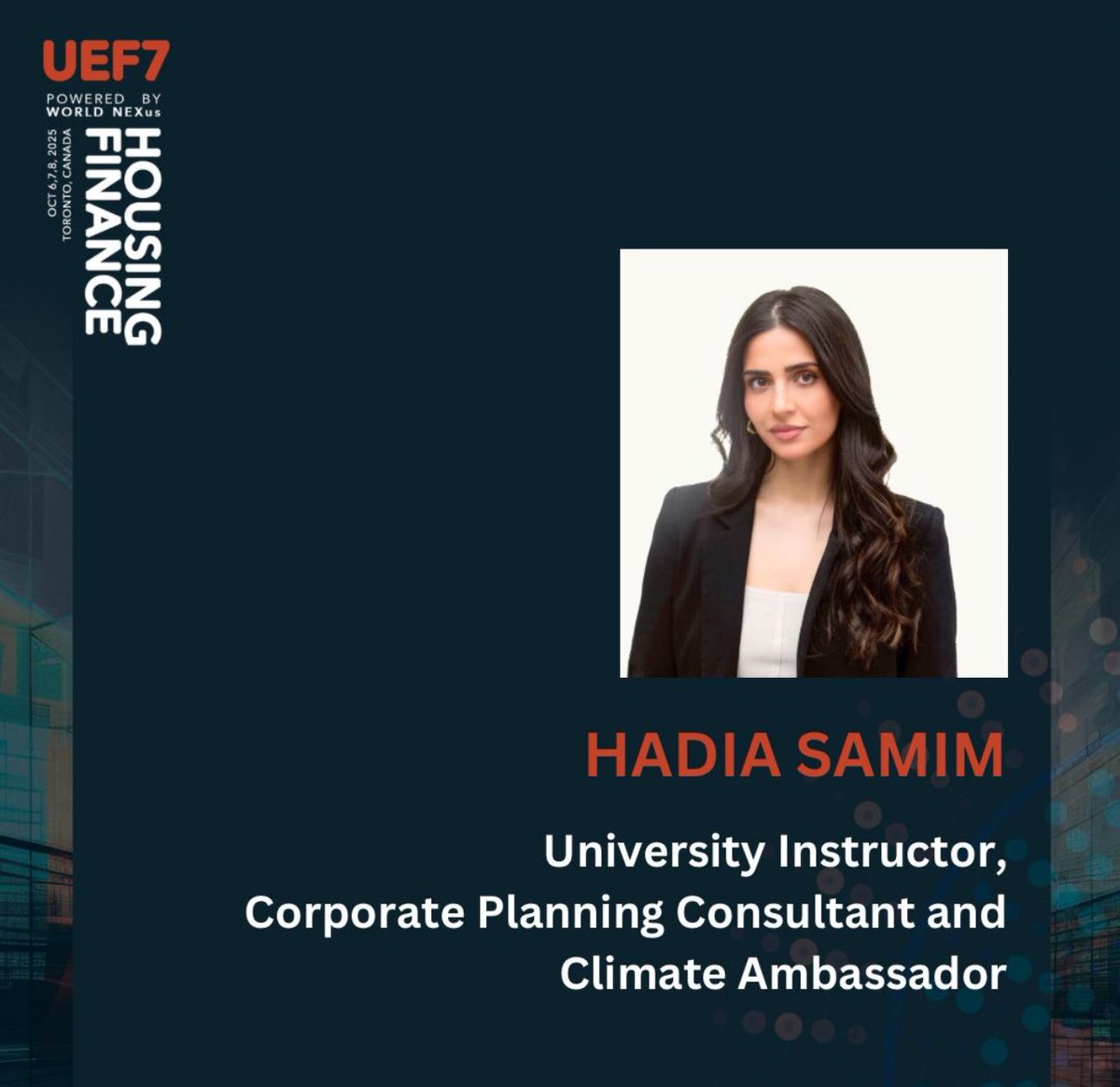 Urban Economy Forum (@economyurban) on Twitter photo We are pleased to introduce Hadia Samim, <a href="/HadiaSamim/">Hadia Samim</a> a member of the Steering Committee for the 7th Urban Economy Forum (#UEF7), taking place on October 6–8, 2025, in Toronto, Canada.
#urbanplanning #urbandevelopment #housingfinance We are pleased to introduce Hadia Samim, <a href="/HadiaSamim/">Hadia Samim</a> a member of the Steering Committee for the 7th Urban Economy Forum (#UEF7), taking place on October 6–8, 2025, in Toronto, Canada.
#urbanplanning #urbandevelopment #housingfinance