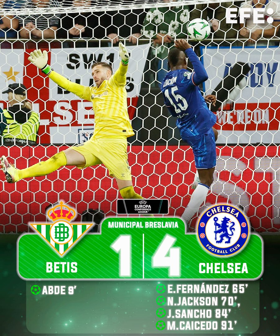 #ÚLTIMAHORA | 🏆 El Chelsea frustra el sueño de un Betis que no aprovechó su gran primera parte. 

🔁 Cole Palmer lideró la reacción y los de Maresca remontaron con dos goles en 5  minutos. A la contra remataron los ingleses. 

#UCLfinal