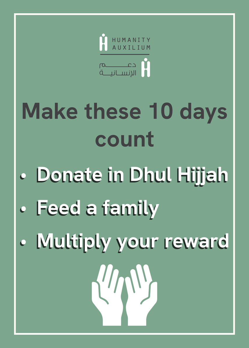 The 10 Most Sacred Days Are Here. Let’s Turn Mercy Into Action.
In #Gaza and 3Bangladesh, every moment counts.
As the blessed 10 days of #Dhul_Hijjah begin, families are clinging to hope.
Your donation can:
 - Feed a hungry child
 - Deliver medical #aid
  humanityauxilium.com/donate