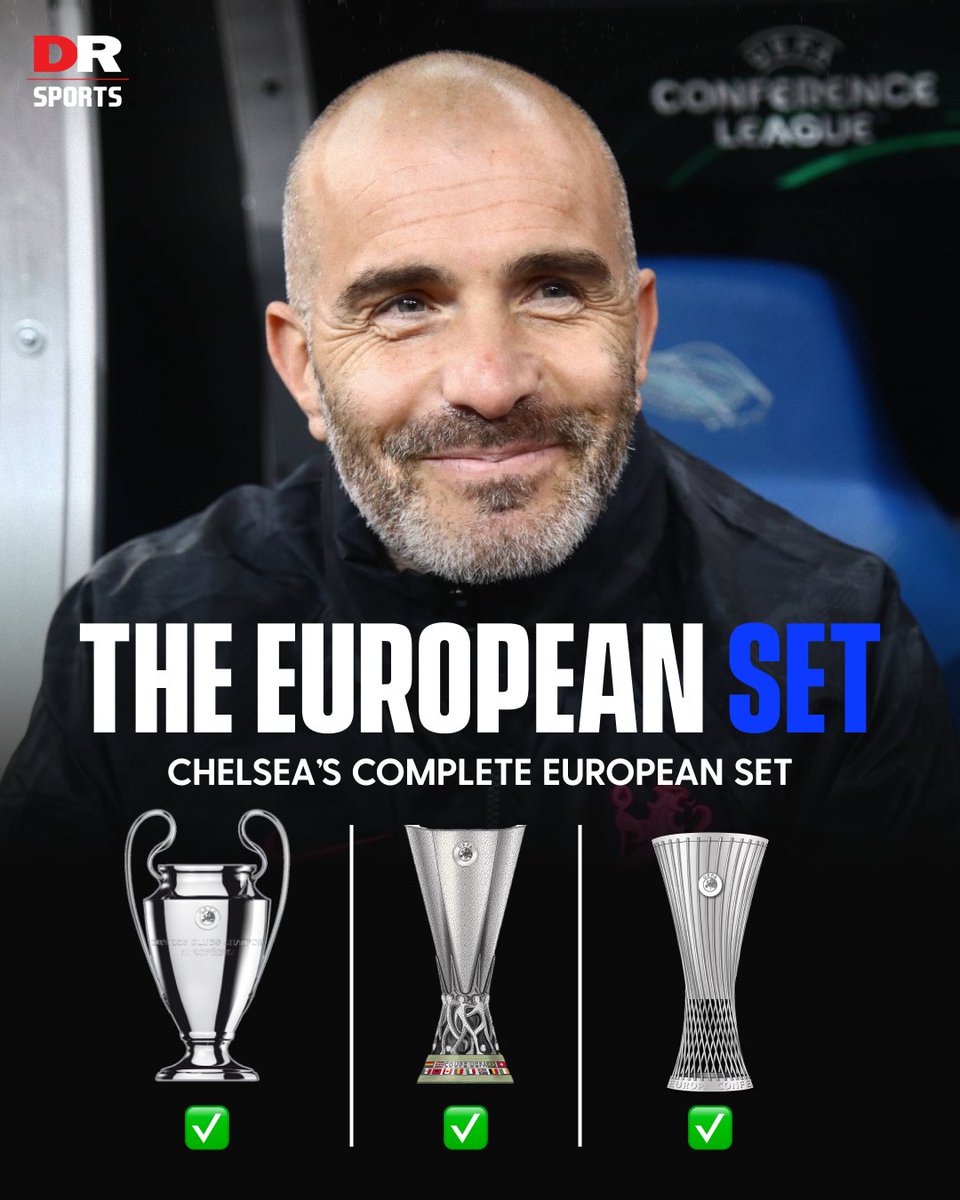 drsportsmedia's tweet photo. Chelsea have officially completed the European set! 🏆 🔵

#CFC #Chelsea #UECLFinal https://t.co/hPHmMyQ29V