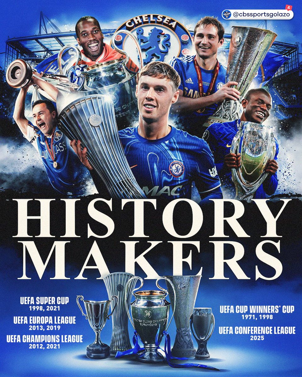 CBS Sports Golazo ⚽️ (@cbssportsgolazo) on Twitter photo HISTORY MADE 🏆🔵
Chelsea become the first club to win all four major UEFA titles:
✔️ Champions League
✔️ Europa League
✔️ Super Cup
✔️ Conference League HISTORY MADE 🏆🔵
Chelsea become the first club to win all four major UEFA titles:
✔️ Champions League
✔️ Europa League
✔️ Super Cup
✔️ Conference League