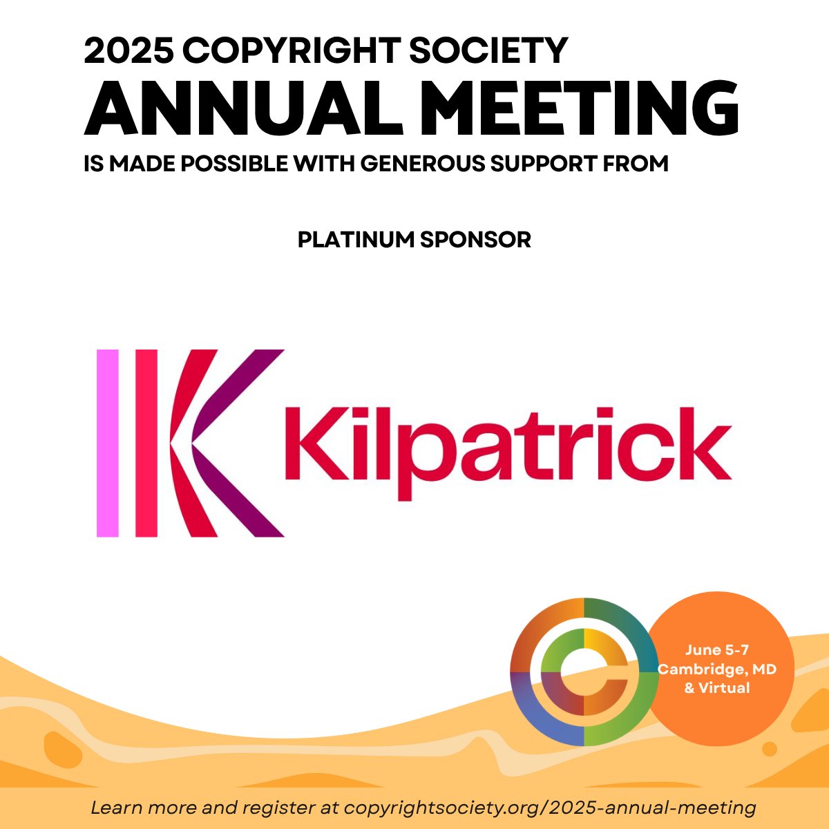 Copyright Society (@copyrightsoc) on Twitter photo 🌟 A heartfelt thank you to <a href="/KTS_Law/">Kilpatrick</a> for their generous support as a Platinum Sponsor of the #2025AnnualMeeting!
There’s still time to join us June 5–7 in Chesapeake Bay or virtually—don’t miss it:
➡️ copyrightsociety.org/event/2025-ann…
#CopyrightAM #Copyright 🌟 A heartfelt thank you to <a href="/KTS_Law/">Kilpatrick</a> for their generous support as a Platinum Sponsor of the #2025AnnualMeeting!
There’s still time to join us June 5–7 in Chesapeake Bay or virtually—don’t miss it:
➡️ copyrightsociety.org/event/2025-ann…
#CopyrightAM #Copyright