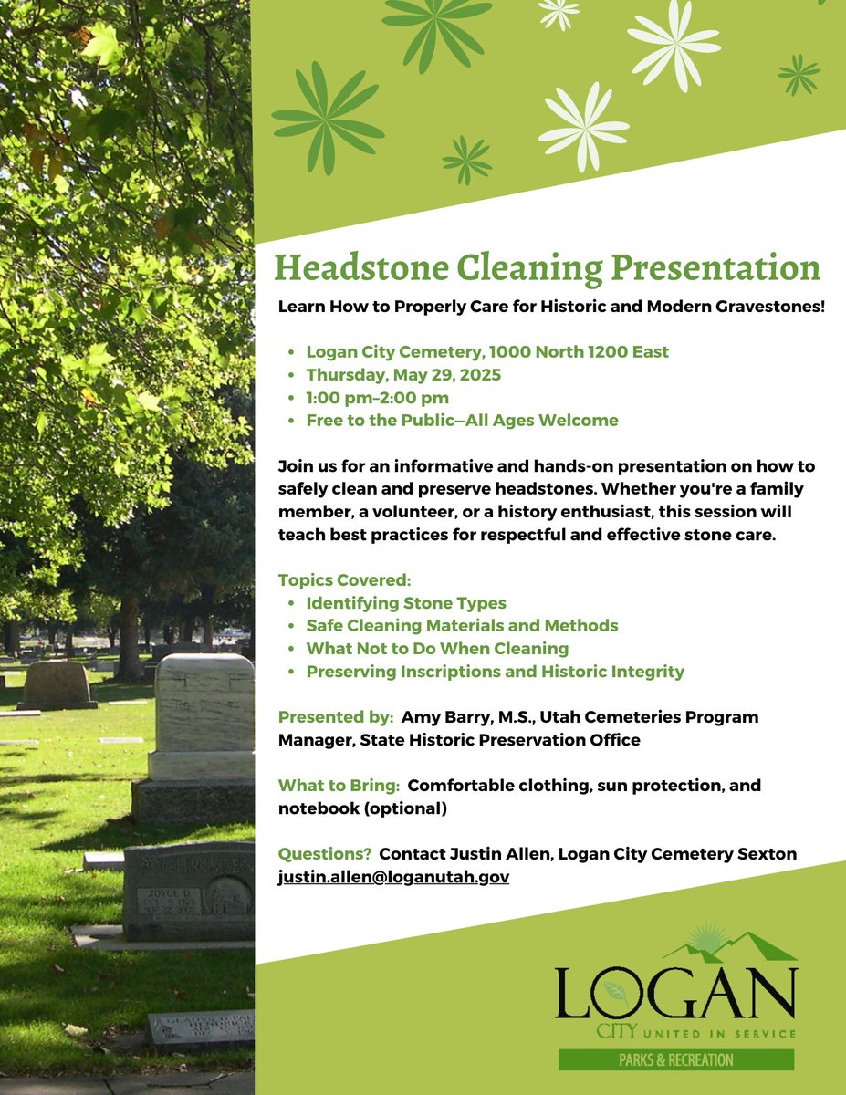#loganutah #WeAreParksAndRec #logancemetery #HeadstoneCleaning #presentation #Free