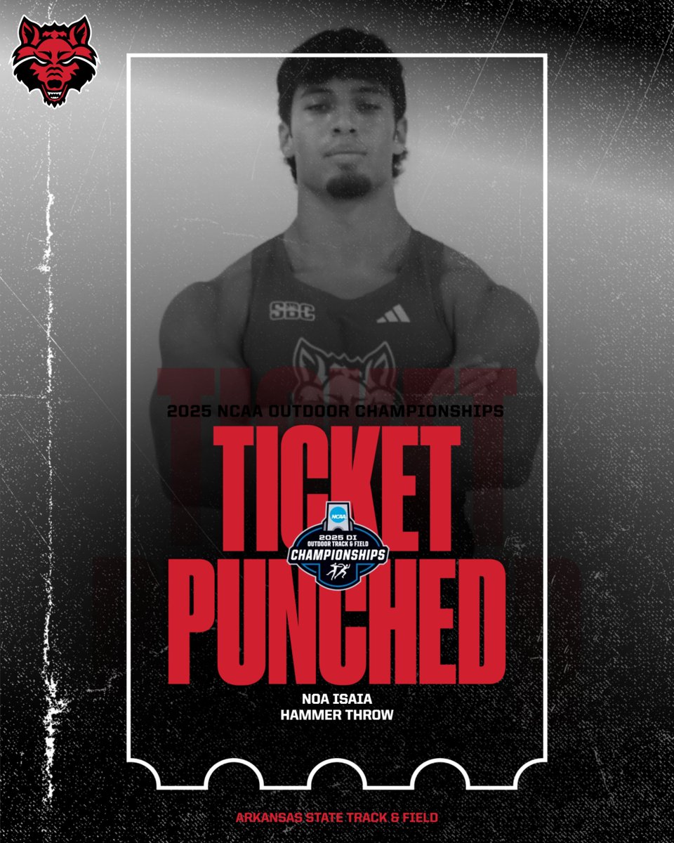 Arkansas State Track & Field/Cross Country (@astatetrack) on Twitter photo ๐๐๐๐๐๐ ๐๐๐๐๐๐๐โผ๏ธ๐๏ธ
Noa Isaia is headed to the <a href="/NCAATrackField/">NCAA Track & Field</a> Outdoor Championships in the menโs hammer throw!
9. Isaia - 65.97m/216-5
#WolvesUp ๐๐๐๐๐๐ ๐๐๐๐๐๐๐โผ๏ธ๐๏ธ
Noa Isaia is headed to the <a href="/NCAATrackField/">NCAA Track & Field</a> Outdoor Championships in the menโs hammer throw!
9. Isaia - 65.97m/216-5
#WolvesUp