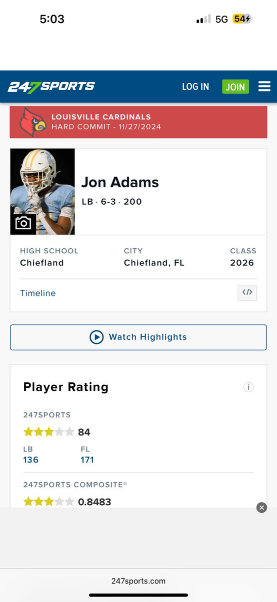 Current Louisville commit <a href="/26jonjon/">Jon Adams</a> will be in Louisville this weekend. A rangy 6’3 200lb LBer is taking his official visit to the cards!