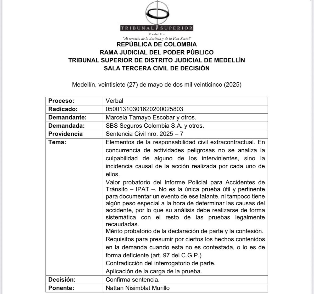 VALOR PROBATORIO INFORME POLICIAL DE ACCIDENTES DE TRÁNSITO (IPAT). TSM: El IPAT es un documento público de carácter declarativo elaborado por un funcionario de tránsito poco tiempo después de ocurrido un accidente. Su función se limita a registrar los vehículos, personas o