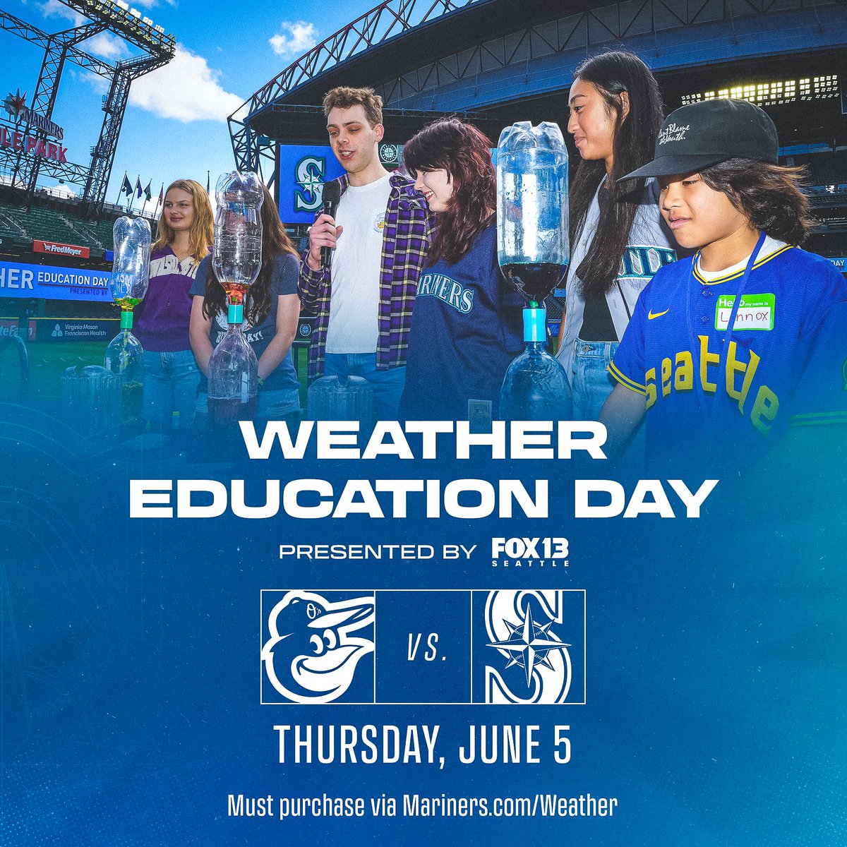 T-Mobile Park (@tmobilepark) on Twitter photo Weather Education Day is back at the ballpark ☀️🌧️🌬️
Baseball and science come together for some pregame fun with <a href="/fox13seattle/">FOX 13 Seattle</a> on June 5.
>> atmlb.com/43v9OrC << Weather Education Day is back at the ballpark ☀️🌧️🌬️
Baseball and science come together for some pregame fun with <a href="/fox13seattle/">FOX 13 Seattle</a> on June 5.
>> atmlb.com/43v9OrC <<