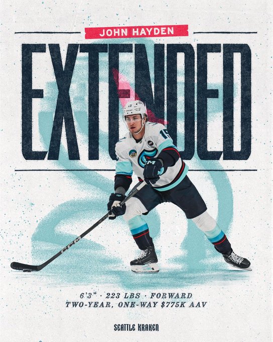 "EXTENDED" graphic announcing John Hayden's two-year extension. Text reads:

"6'3"-223 LBS-FORWARD
TWO-YEAR, ONE-WAY $775K AAV"