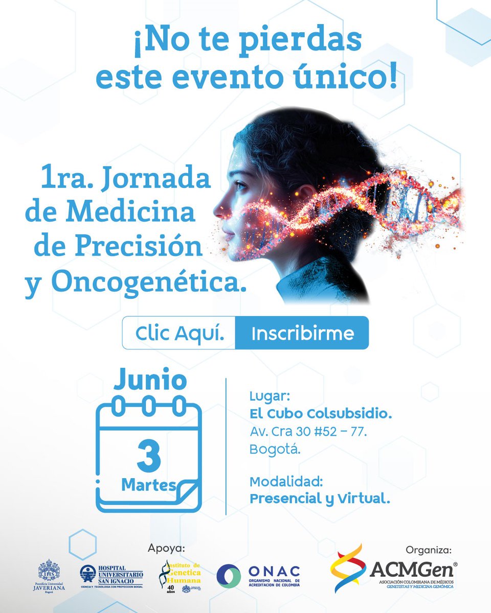 No se pierdan nuestra 1ra Jornada de Medicina de Precisión y Oncogenética. 

En próximos días estaremos publicando la agenda definitiva. Estén atentos a nuestras redes. 

Incripciones: welcu.com/asociacion-col…