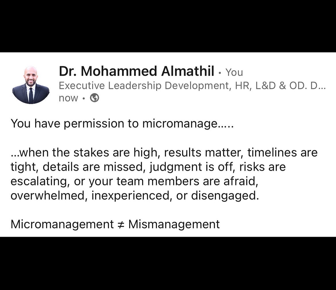Micromanagement is often criticized and macromanagement commended, but effective leadership requires both. 

The key is knowing when and which lens to apply, whether zooming in for detail, zooming out for direction, or doing both simultaneously.

#LeadershipDevelopment #HR #L&amp;D