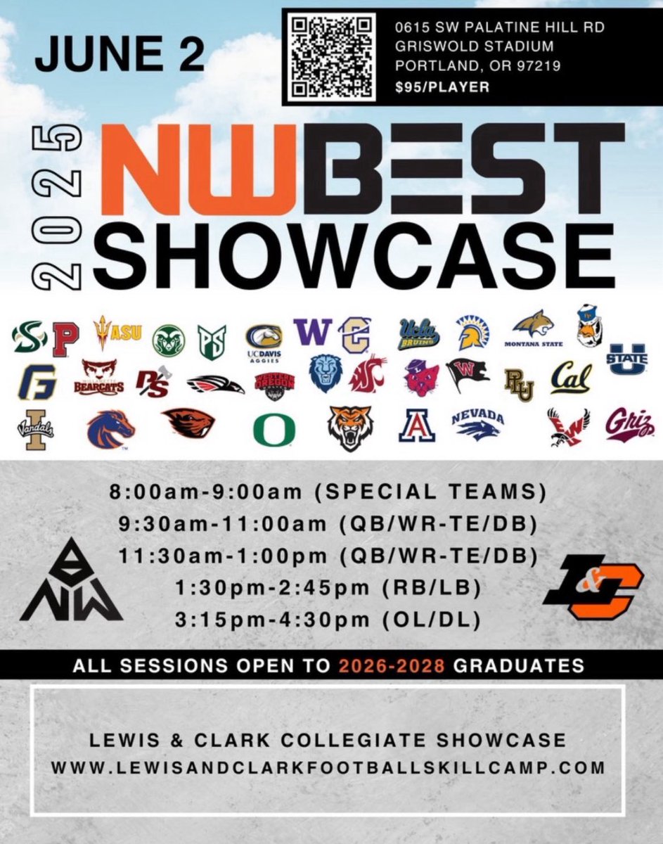 JaRon Price (@jprice2027) on Twitter photo I am glad to say that I am looking foward to attend the NW Best showcase on 6/2 in Portland,OR
<a href="/CoachDicko/">Donald Dicko White</a> <a href="/Coachkam1911/">Keith Minor</a> <a href="/MoreauFootball/">Moreau Catholic Football</a> <a href="/dionisms/">Dion Evans | #ΩΨΦ</a> <a href="/BrandonHuffman/">Brandon Huffman</a> <a href="/247recruiting/">247Sports Recruiting</a> <a href="/lewisclarkfb/">Lewis & Clark Football</a> <a href="/Coach_DanFields/">Coach Daniel Fields</a> <a href="/nwbestshowcase_/">NW BEST</a> I am glad to say that I am looking foward to attend the NW Best showcase on 6/2 in Portland,OR
<a href="/CoachDicko/">Donald Dicko White</a> <a href="/Coachkam1911/">Keith Minor</a> <a href="/MoreauFootball/">Moreau Catholic Football</a> <a href="/dionisms/">Dion Evans | #ΩΨΦ</a> <a href="/BrandonHuffman/">Brandon Huffman</a> <a href="/247recruiting/">247Sports Recruiting</a> <a href="/lewisclarkfb/">Lewis & Clark Football</a> <a href="/Coach_DanFields/">Coach Daniel Fields</a> <a href="/nwbestshowcase_/">NW BEST</a>
