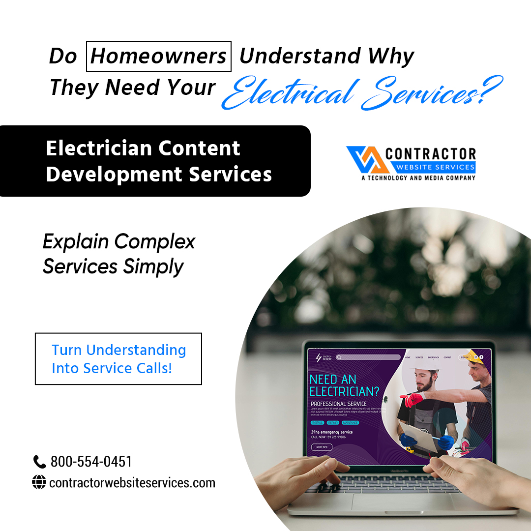 contractorsweb's tweet image. Electricians: Are homeowners confused about what you do?

Our Content Development Services explain your electrical services in ways homeowners understand. From panel upgrades to smart home installations, we make your expertise clear!

📞 800-554-0451

#ContentDevelopmentServices