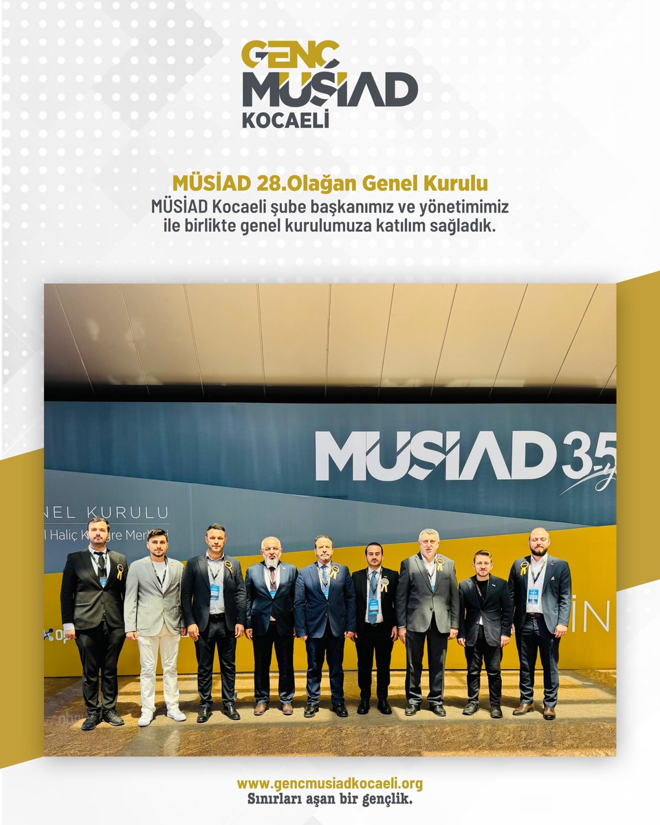 gencmusiad41's tweet photo. MÜSİAD, 35. yılını kutladığı bu anlamlı dönemde Genel Kurulu’nu büyük bir coşku ve katılımla gerçekleştirdi. Kurulduğu günden bu yana ülkemizin ekonomik ve toplumsal kalkınmasına önemli katkılar sunan MÜSİAD’ın bir parçası olmaktan gurur duyuyoruz.
#MÜSİAD #MÜSİADKocaeli https://t.co/gWjRetsmvQ
