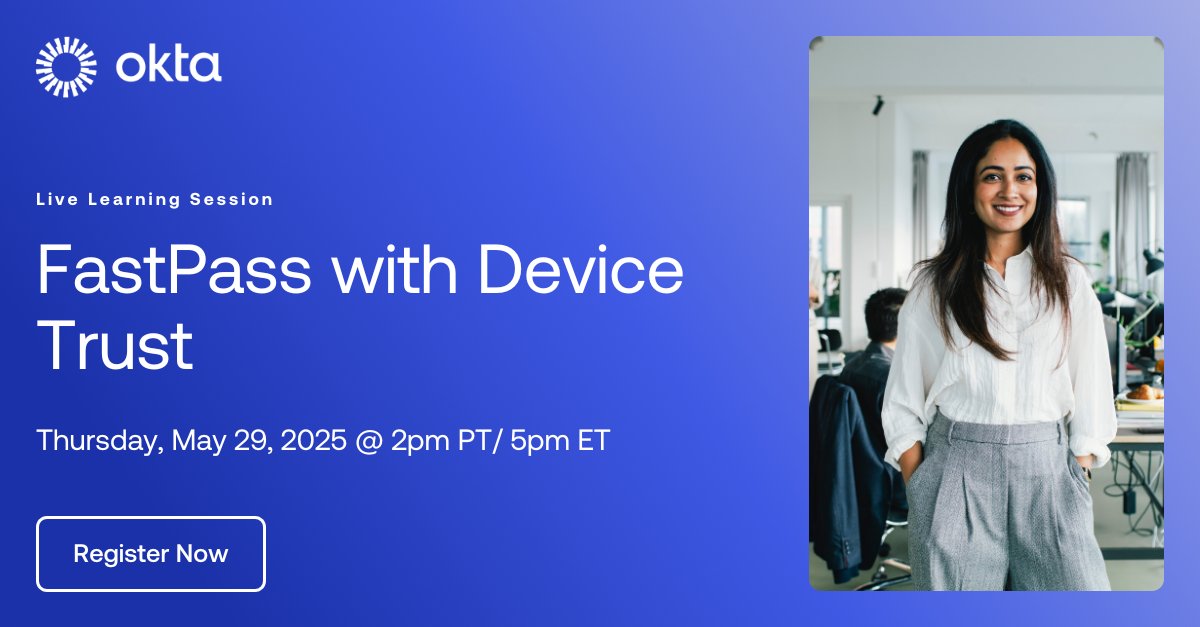 Okta Customer Support (@oktasupport) on Twitter photo Discover how Okta FastPass with Device Trust balances strong security with a frictionless user experience. Register for our upcoming live learning session bit.ly/4dcuZD4
*ππ¦π΄π΄πͺπ°π― π°π§π§π¦π³π¦π₯ π’π΄ π±π’π³π΅ π°π§ π΅π©π¦ ππΉπ±π¦π³π΅ ππ¦π’π³π―πͺπ―π¨ ππ’π΄π΄ Discover how Okta FastPass with Device Trust balances strong security with a frictionless user experience. Register for our upcoming live learning session bit.ly/4dcuZD4
*ππ¦π΄π΄πͺπ°π― π°π§π§π¦π³π¦π₯ π’π΄ π±π’π³π΅ π°π§ π΅π©π¦ ππΉπ±π¦π³π΅ ππ¦π’π³π―πͺπ―π¨ ππ’π΄π΄