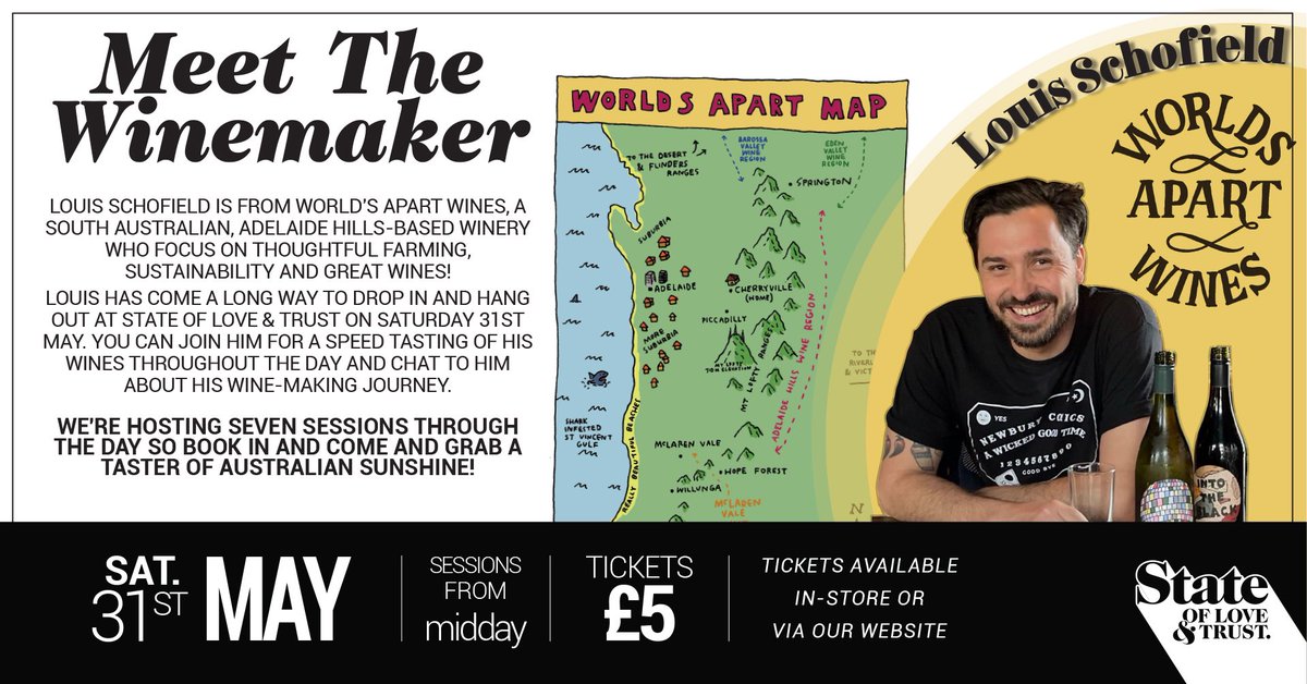 SPEED TASTING!!!!!!

5 WINES | £5 = 20MINS 

We have 6 sessions on the hour to come and meet Louis from @worldsapartwines 

Taste 5 wines intimately (maximum 6 per session) have a chat and either stay or go….

Tickets available in store or via the website 

See you soon 

STATE
