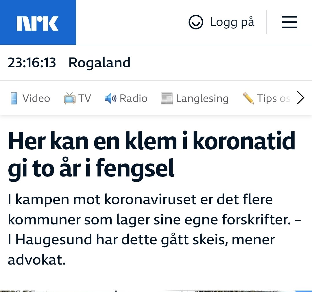 piscesgutt's tweet photo. Korona-forskrifter fra Haugesund kommune:
"Håndhilsning, klemming og annen nærkontakt skal unngås."
Dersom reglene blir brutt, kan innbyggerne straffes med bot eller fengsel på inntil to år.
NRK, 20.mars 2020 https://t.co/lpfr3uCEHe