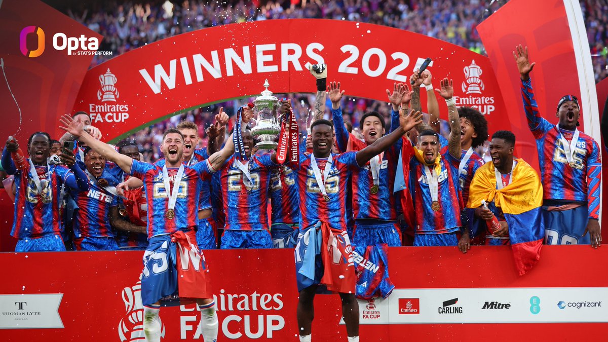 OptaJoe's tweet image. 5 - In Liverpool (Premier League), Crystal Palace (FA Cup), Newcastle United (League Cup), Tottenham Hotspur (UEFA Europa League), and Chelsea (UEFA Conference League), 2024-25 is the first season in history to see five different English clubs win a major trophy. Famous.