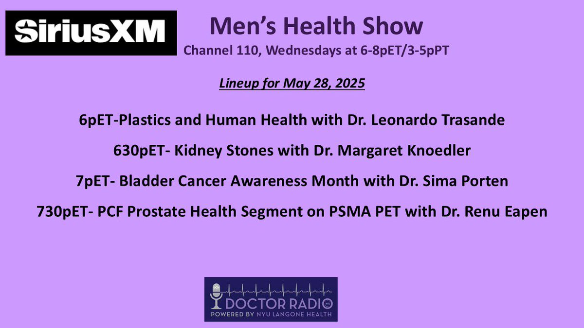 Stacy Loeb, MD (@loebstacy) on Twitter photo 🎙️Radio time! Join me on <a href="/SIRIUSXM/">SiriusXM</a> 110 <a href="/NYUDocs/">Doctor Radio</a> today 6-8pET for an exciting lineup!! Discussing plastics & human health w <a href="/leotrasande/">Leo Trasande, MD, MPP</a>, #kidneystones w <a href="/M_Knoedler/">Margaret Knoedler</a>, #BladderCancer & <a href="/BladderCancerUS/">Bladder Cancer Advocacy Network</a> w <a href="/SimaPorten/">Sima Porten</a> and the <a href="/PCFnews/">Prostate Cancer Foundation</a> Prostate Health Segment on PSMA PET w <a href="/RenuEapen/">Renu Eapen</a> 🎙️Radio time! Join me on <a href="/SIRIUSXM/">SiriusXM</a> 110 <a href="/NYUDocs/">Doctor Radio</a> today 6-8pET for an exciting lineup!! Discussing plastics & human health w <a href="/leotrasande/">Leo Trasande, MD, MPP</a>, #kidneystones w <a href="/M_Knoedler/">Margaret Knoedler</a>, #BladderCancer & <a href="/BladderCancerUS/">Bladder Cancer Advocacy Network</a> w <a href="/SimaPorten/">Sima Porten</a> and the <a href="/PCFnews/">Prostate Cancer Foundation</a> Prostate Health Segment on PSMA PET w <a href="/RenuEapen/">Renu Eapen</a>