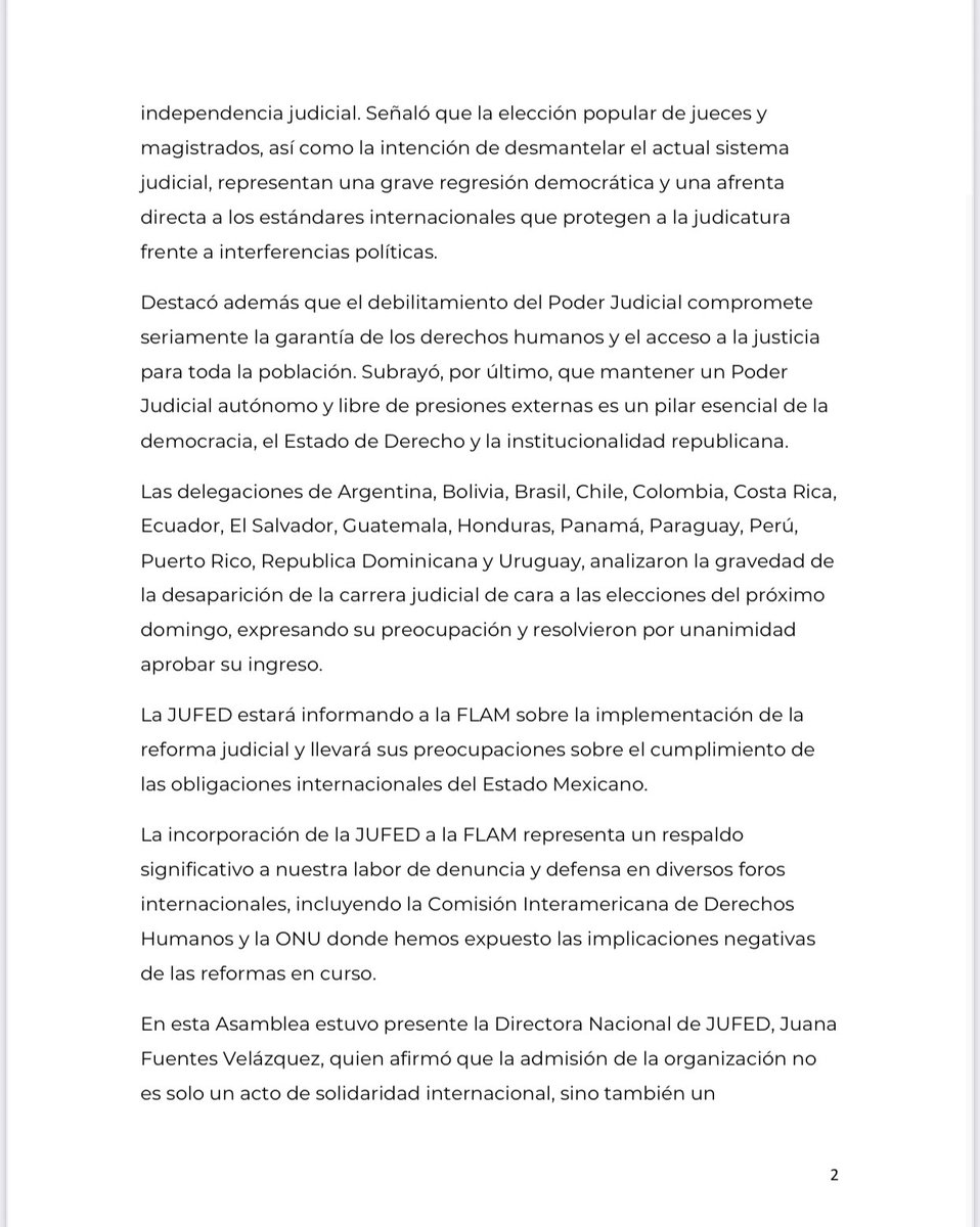 Veronic03579331's tweet photo. Conociendo la problemática existente en Mexico, ante la cooptación del Poder Judicial de la Federación, las personas juzgadoras federales, hemos sido aceptadas en la FLAM. https://t.co/Yd6a3cbhUX