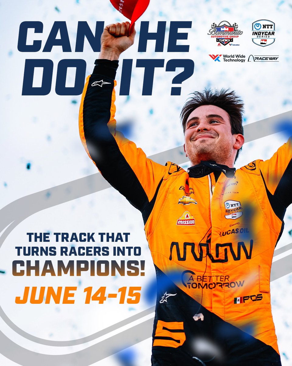 WWT Raceway (@wwtraceway) on Twitter photo Can Pato make it happen at our house?
ποΈ June 15
β±οΈ Prime. Time. 7 PM.
<a href="/ArrowMcLaren/">Arrow McLaren IndyCar Team</a> | <a href="/PatricioOWard/">Pato O'Ward</a> | <a href="/IndyCar/">NTT INDYCAR SERIES</a>
ποΈ>>> bit.ly/3RS2Ya8 Can Pato make it happen at our house?
ποΈ June 15
β±οΈ Prime. Time. 7 PM.
<a href="/ArrowMcLaren/">Arrow McLaren IndyCar Team</a> | <a href="/PatricioOWard/">Pato O'Ward</a> | <a href="/IndyCar/">NTT INDYCAR SERIES</a>
ποΈ>>> bit.ly/3RS2Ya8