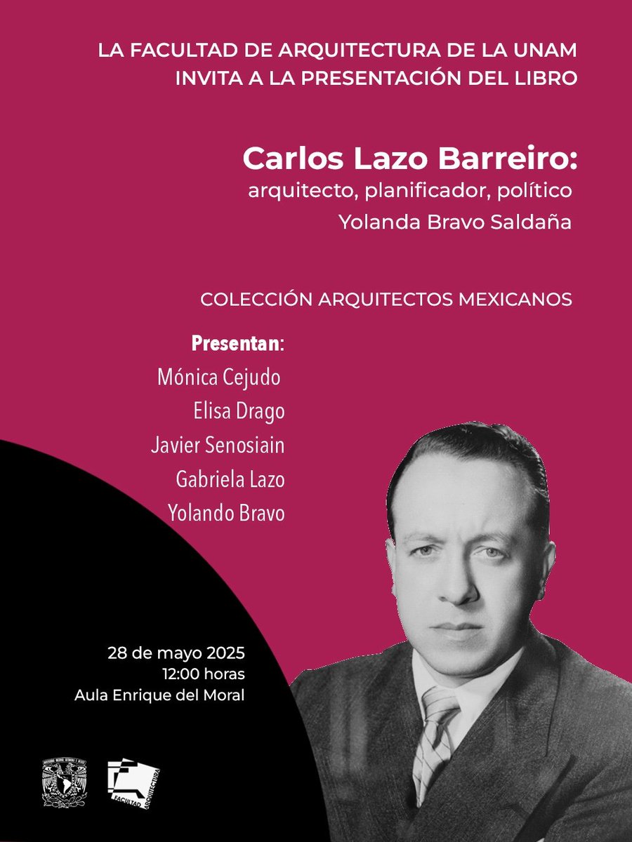 Hoy en la <a href="/faunam_mx/">Facultad de Arquitectura UNAM</a> se presentó el nuevo #libro sobre la vida y obra del #arquitecto #CarlosLazoBarreiro escrito por #YolandaBravoSaldaña

Adquiéranlo en la <a href="/LibreriaCOS/">C Obregón Santacilia</a>
<a href="/ElisaDrago/">Elisa Drago</a> <a href="/javiersenosiain/">javier senosiain</a> #monicacejudo <a href="/gabrielalazo/">gabriela lazo</a> <a href="/editorialfaunam/">Nación Editorial, FA</a> <a href="/UNAM_MX/">UNAM</a> <a href="/RadioUNAM/">Radio UNAM</a> <a href="/librosunam/">Libros UNAM</a>