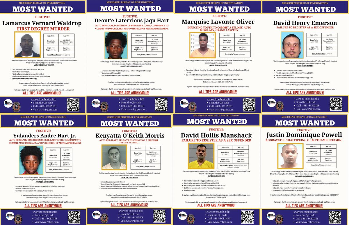 Today, Comm. <a href="/TindellSean/">Sean Tindell</a> announced the relaunch of MS Most Wanted list. Compiled by the <a href="/MDPSMBI/">MSMBI</a> in collaboration with LEO agencies across MS, featuring fugitives w/ felony charges who pose a significant threat to public safety.

The list is available at DPS.ms.gov.