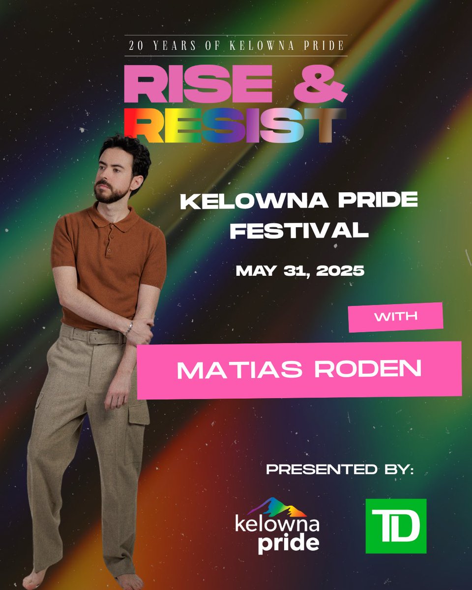 Matías Roden (@matiasroden) on Twitter photo PROUD to announce my first show ever in Kelowna THIS SATURDAY at <a href="/kelownapride/">Kelowna Pride</a>! 1:30pm at the City Park stage PROUD to announce my first show ever in Kelowna THIS SATURDAY at <a href="/kelownapride/">Kelowna Pride</a>! 1:30pm at the City Park stage