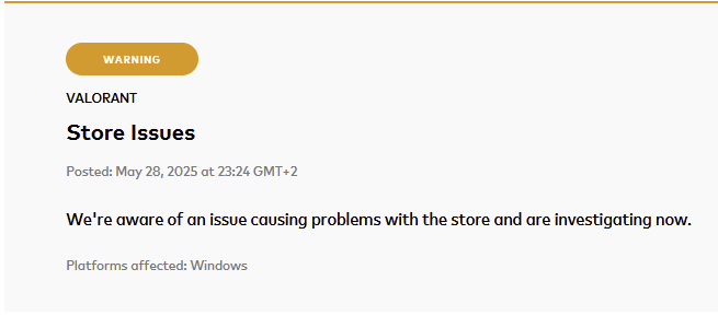 realxhyphen's tweet photo. VALORANT is currently experiencing an outage of Store and other online services. #valorantdown https://t.co/cFUO7gI39P