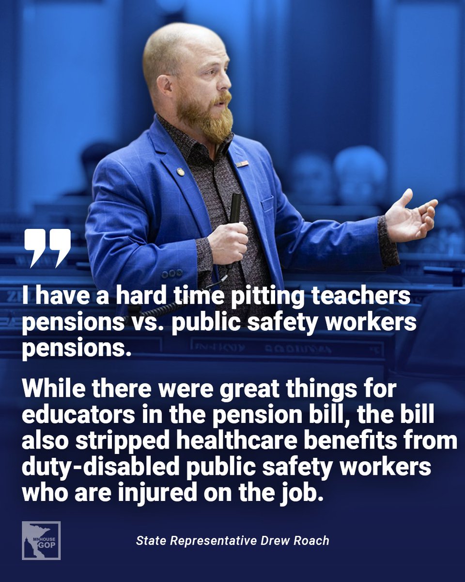 Many people have asked about my vote on the pension bill and why I didn't vote for it. There were good provisions in the bill that improved teacher pensions however it also striped healthcare benefits from duty-disabled public safety workers.