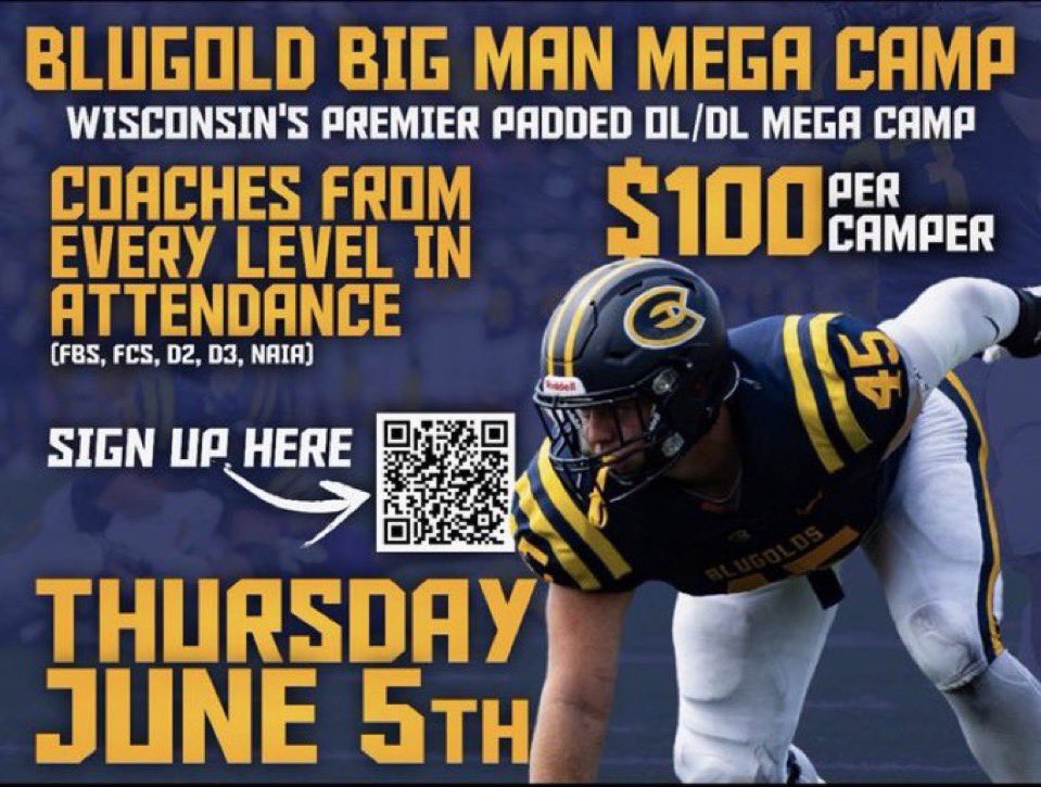 Brady Williamson (@bradywilliamso) on Twitter photo Excited to come compete at <a href="/UWECFootball/">Blugold Football</a> at their big man camp next week! Thank you to <a href="/CoachHoover9/">Tim Hoover</a> and <a href="/CoachE_Blugolds/">Rob Erickson</a> for the invite! <a href="/Coach_Yos/">Brian Iossi</a> <a href="/CHSFootball100/">Central Rockets - Football</a> <a href="/PrepRedzoneIL/">Prep Redzone Illinois</a> <a href="/FISTFootball/">FIST FootballAcademy</a> <a href="/DeepDishFB/">DEEP DISH FOOTBALL</a> <a href="/EDGYTIM/">Timothy “EDGYTIM” OHalloran</a> Excited to come compete at <a href="/UWECFootball/">Blugold Football</a> at their big man camp next week! Thank you to <a href="/CoachHoover9/">Tim Hoover</a> and <a href="/CoachE_Blugolds/">Rob Erickson</a> for the invite! <a href="/Coach_Yos/">Brian Iossi</a> <a href="/CHSFootball100/">Central Rockets - Football</a> <a href="/PrepRedzoneIL/">Prep Redzone Illinois</a> <a href="/FISTFootball/">FIST FootballAcademy</a> <a href="/DeepDishFB/">DEEP DISH FOOTBALL</a> <a href="/EDGYTIM/">Timothy “EDGYTIM” OHalloran</a>