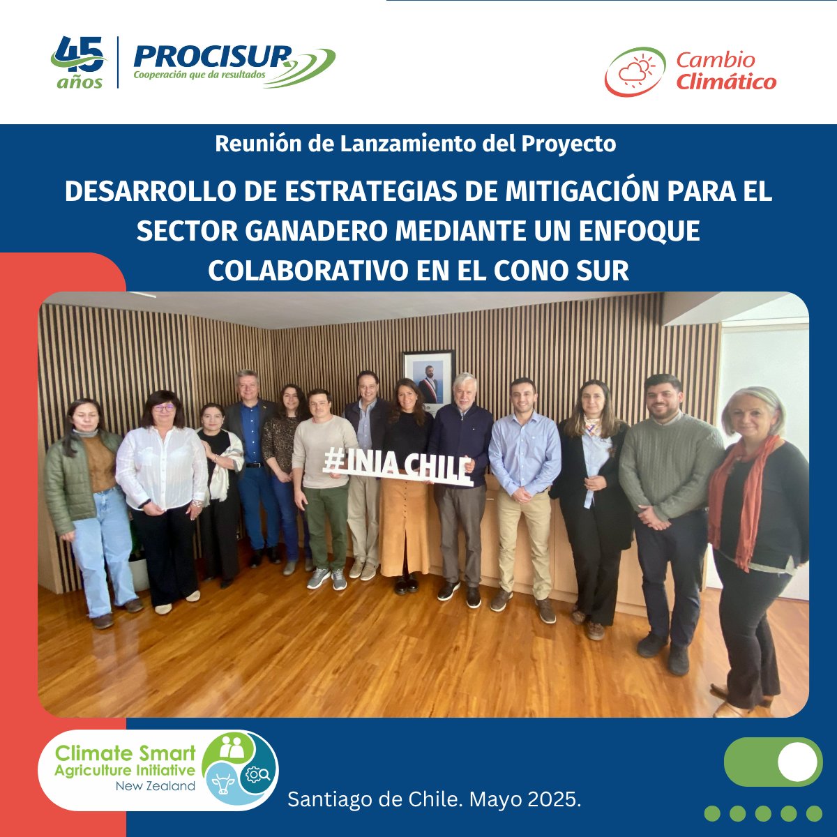 🔔 ¡Se lanzó en Chile un nuevo proyecto regional de PROCISUR! 🇨🇱🇦🇷🇧🇷🇵🇾🇺🇾
🐂“Desarrollo de estrategias de mitigación para el sector ganadero en un enfoque colaborativo en el Cono Sur”🐄
🌍Cofinanciación: iniciativa Climate Smart Agriculture de Nueva Zelanda.
#PROCISUR45