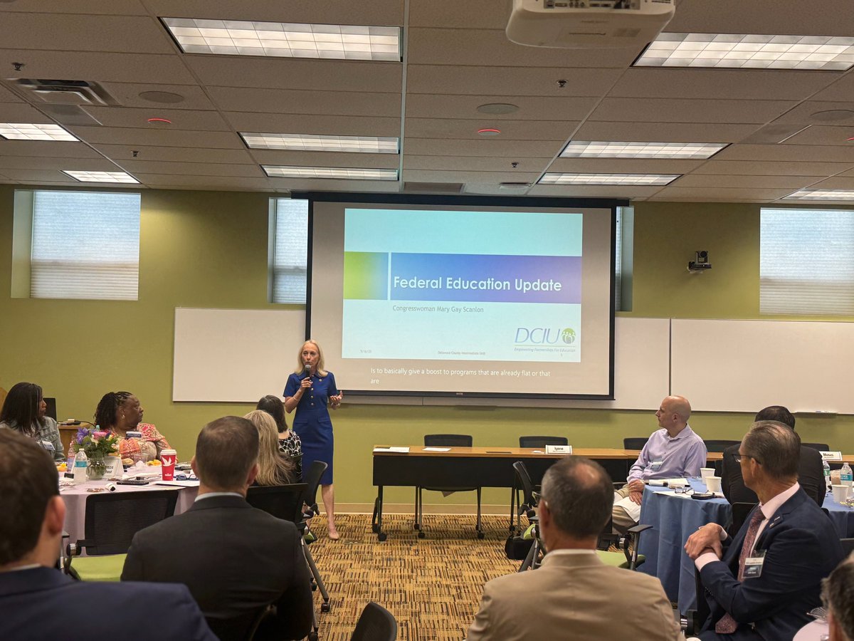 Congresswoman Mary Gay Scanlon (@repmgs) on Twitter photo I recently joined students and educators, school board members, and state officials at the <a href="/DCIU/">Delaware County IU</a> legislative breakfast to provide a DC update as our schools navigate disruptive policy changes and funding cuts by the Trump Administration. I recently joined students and educators, school board members, and state officials at the <a href="/DCIU/">Delaware County IU</a> legislative breakfast to provide a DC update as our schools navigate disruptive policy changes and funding cuts by the Trump Administration.
