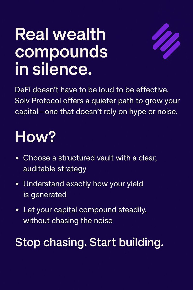 Jessie Raphael Digitalab (@jessieraph60594) on Twitter photo Everyone talks about DeFi like it's a battlefield.
Yields screaming. Charts flashing. Risks hiding in plain sight.
But what if it didn’t have to be that way?
What if DeFi could be calm intentional even quiet?
<a href="/SolvProtocol/">Solv Protocol</a>, peace of mind isn’t a bonus, it’s the baseline. Everyone talks about DeFi like it's a battlefield.
Yields screaming. Charts flashing. Risks hiding in plain sight.
But what if it didn’t have to be that way?
What if DeFi could be calm intentional even quiet?
<a href="/SolvProtocol/">Solv Protocol</a>, peace of mind isn’t a bonus, it’s the baseline.