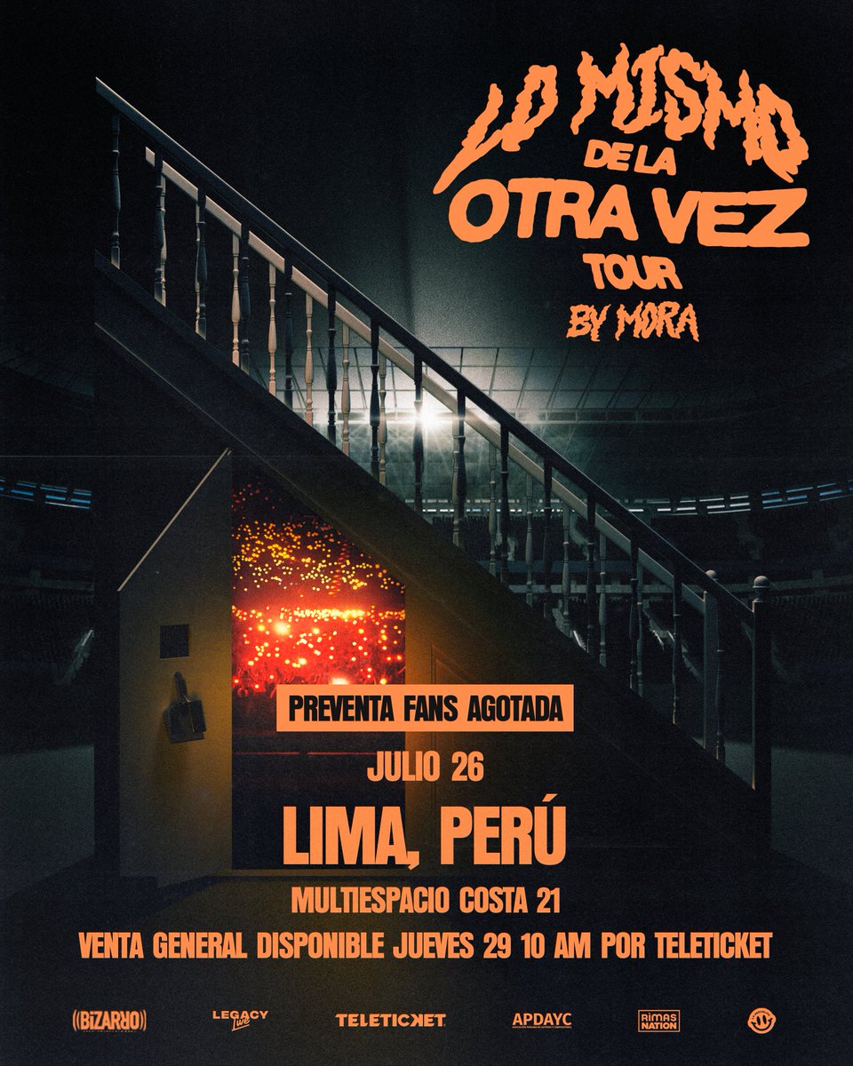 ❌PREVENTA FANS AGOTADA ❌

La venta general inicia mañana jueves 29 de mayo 10 am por <a href="/teleticketperu/">Teleticket</a>  🎟️

Tenemos todo listo para “Lo Mismo de la Otra Vez” 🔥

No te pierdas a <a href="/_morapr/">Mora</a>  en Lima 

🗓 Fecha: 26 de julio
📍 Lugar: Multiespacio Costa 21

#Mora #BizarroPE