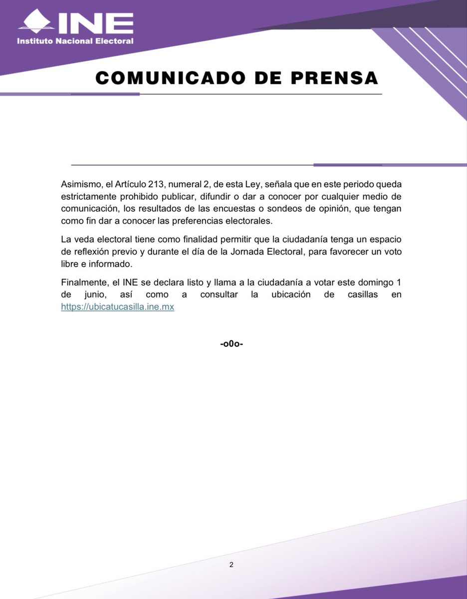 #BoletínINE 📑 | Inicia #VedaElectoral de la elección extraordinaria del Poder Judicial de la Federación. 

centralelectoral.ine.mx/2025/05/28/ini…