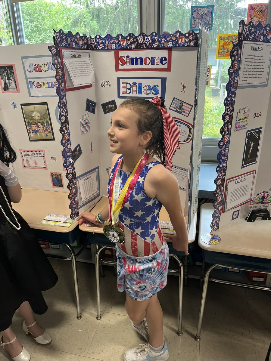 MattJakes7's tweet image. My daughter worked very hard on her project about her role model, @Simone_Biles, for the last 3 months. She was so excited to make her presentation and she killed it!!! She was a little bummed we couldn’t do her braids in the middle like Simone does, but I say she rocked it!