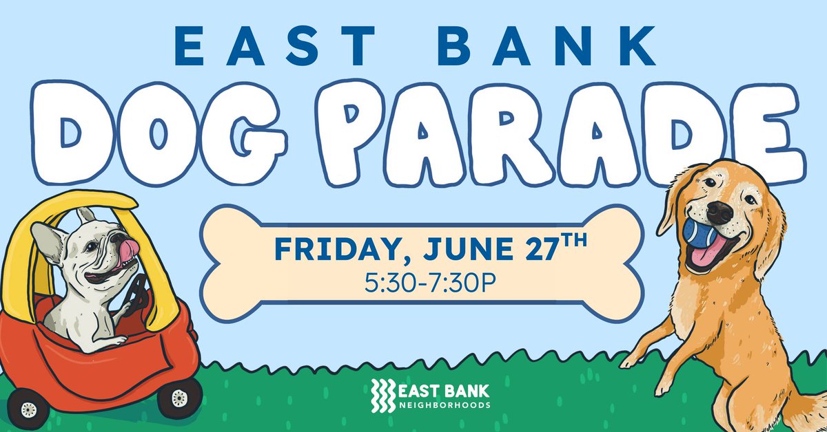 EastBankMpls's tweet image. Once led by the Nicollet Island East Bank Neighborhood Association, the beloved NE Dog Parade is back. This year, the East Bank Neighborhoods Partnership is unleashing the fun in true East Bank style—and your furry friend is officially invited.
Info: eastbankmpls.org/dog-parade