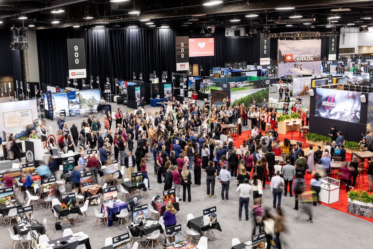 DestinationCAN's tweet photo. The #RVC2025 marketplace floor is open with an Indigenous Welcome from @ITAC_Corporate!

We're thrilled to be together again to showcase the beauty of Canada and its incredible travel opportunities. https://t.co/2vqG0JRFvg