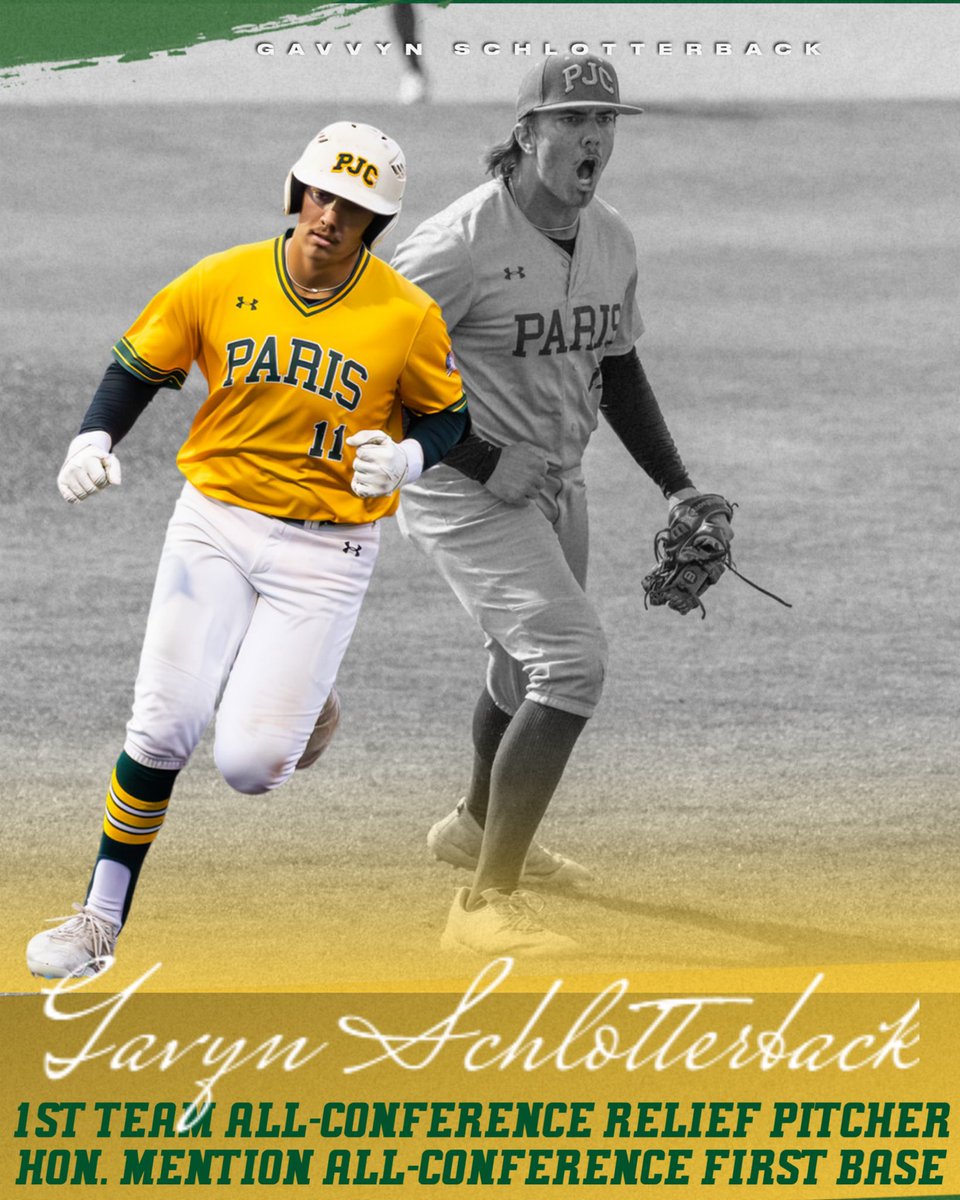 Dragon Baseball (@pjcbaseball) on Twitter photo Congratulations to Gavyn Schlotterback on being named All-Conference as a 2-Way!
1st Team Relief P | Hon. Mention 1B
<a href="/TheRealGmoney34/">Gavyn Schlotterback</a>
#PJCbaseball #BuiltDifferent Congratulations to Gavyn Schlotterback on being named All-Conference as a 2-Way!
1st Team Relief P | Hon. Mention 1B
<a href="/TheRealGmoney34/">Gavyn Schlotterback</a>
#PJCbaseball #BuiltDifferent