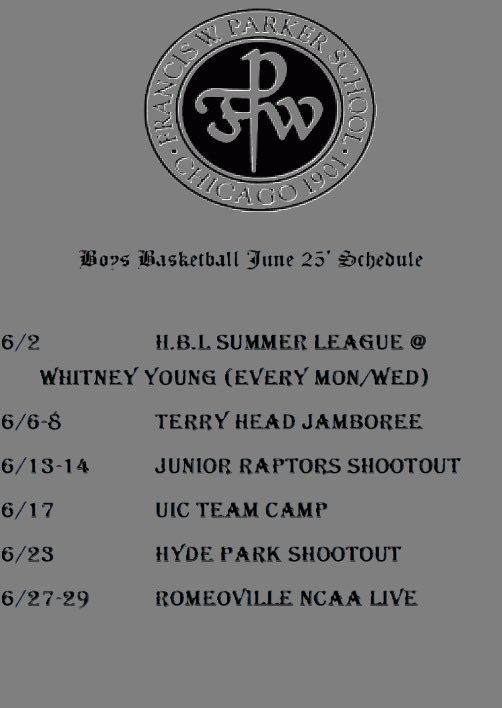 Francis W. Parker Basketball (@fwp_bball) on Twitter photo 25-26 Francis W Parker June events! Let’s get it!
<a href="/Coach_JM_/">Coach Jarrick McGee</a> <a href="/tdc200/">Big Tim</a> <a href="/HardwoodPrepsIL/">Hardwood Preps Illinois</a> <a href="/PrepHoopsIL/">Prep Hoops Illinois</a> 25-26 Francis W Parker June events! Let’s get it!
<a href="/Coach_JM_/">Coach Jarrick McGee</a> <a href="/tdc200/">Big Tim</a> <a href="/HardwoodPrepsIL/">Hardwood Preps Illinois</a> <a href="/PrepHoopsIL/">Prep Hoops Illinois</a>