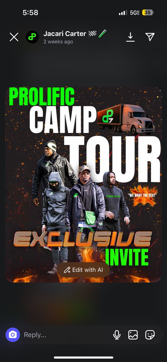 Invite to Prolific camp tour