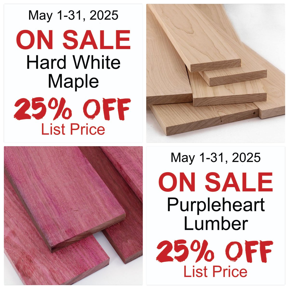 Only a couple more days to save on Hard Maple and Purpleheart lumber!
25% off thru the end of this week 5/31!
-
-
-
-
#macbeath #hardwood #lumber #diy #woodworking #maple #purpleheart