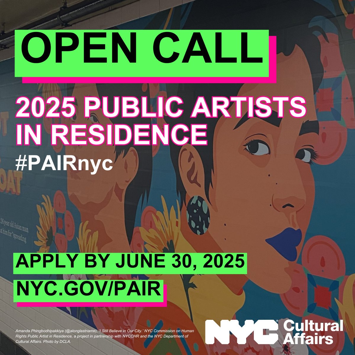 NYC Mayor's Public Engagement Unit (@mayorspeu) on Twitter photo NYC-based artists! Apply for <a href="/NYCulture/">NYC Cultural Affairs</a>โs Public Artists in Residence program (#PAIRnyc) to creatively work alongside <a href="/NYCHRO/">NYC Mayor's Office of Housing Recovery</a>, @mayorspeu, or <a href="/NYC_SBS/">NYC Department of Small Business Services</a>.
Deadline: June 30, 2025
APPLY: nyc.gov/pair NYC-based artists! Apply for <a href="/NYCulture/">NYC Cultural Affairs</a>โs Public Artists in Residence program (#PAIRnyc) to creatively work alongside <a href="/NYCHRO/">NYC Mayor's Office of Housing Recovery</a>, @mayorspeu, or <a href="/NYC_SBS/">NYC Department of Small Business Services</a>.
Deadline: June 30, 2025
APPLY: nyc.gov/pair