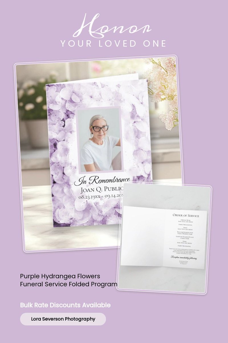 loraseverson's tweet image. Remember your loved one and celebrate their life with the pretty Purple Hydrangea Flowers Funeral Service Folded Program buff.ly/hICST2v 

#funeralprograms #celebrationoflifeprograms #churchfuneralprogram #purplecelebrationoflife #purplefuneralideas #purplememorialinspo