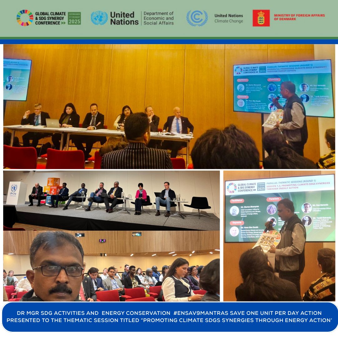RLekshmana's tweet photo. Dr MGR SDG Activities and IGEN ENERGY CONSERVATION hashtag#ENSAV9MANTRAS SAVE ONE UNIT PER DAY ACTION presented to the thematic session titled “promoting climate sdgs synergies through energy action’ at at United Nations Sixth Global Climate and SDG Synergies Conference  Denmark https://t.co/wArzt2Xlbh