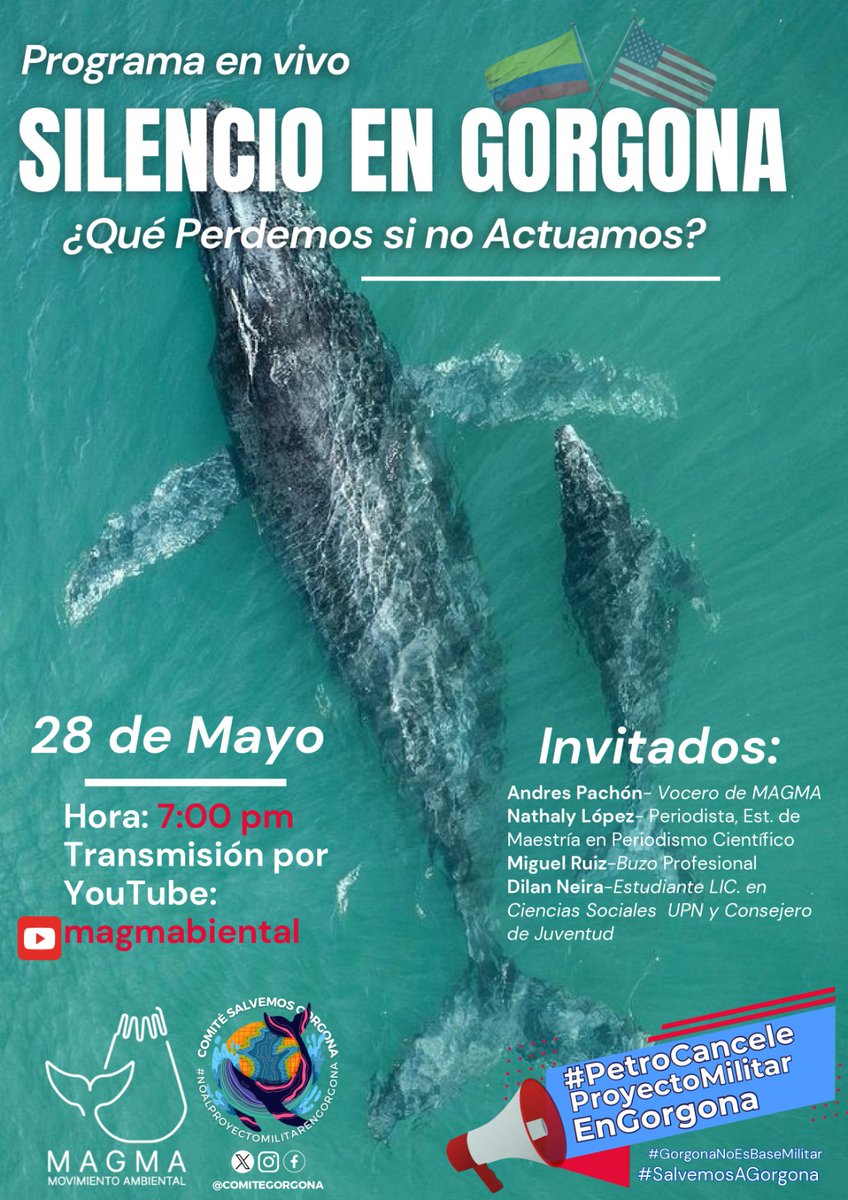 #SilencioEnGorgona Hoy 7:00 pm Cordial invitación a este programa en vivo. Hablaremos sobre las últimas acciones del gobierno frente al proyecto de construir una base militar en el Parque Gorgona